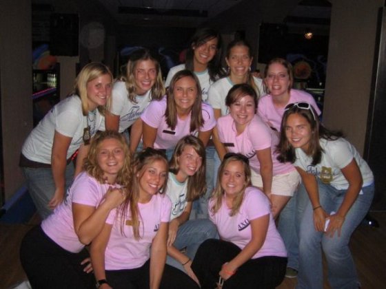 Bid Night 2005.  New members were in blue.  Kelsey is on the far left.  Amy is in the center right.  Yours truly has the big, blingy, white sunglasses on her head.